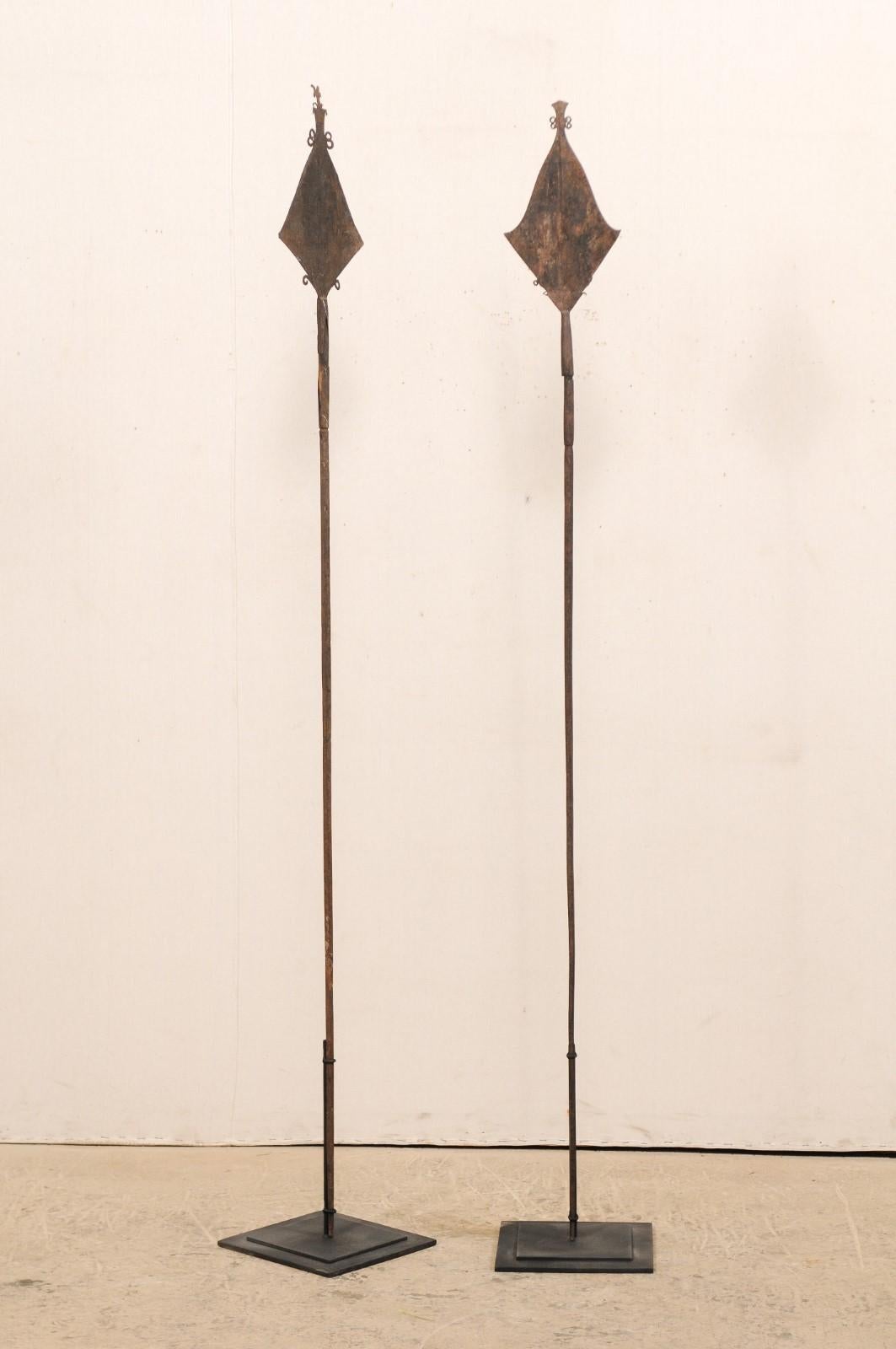 Patinated African Spear Currency on Stands For Sale