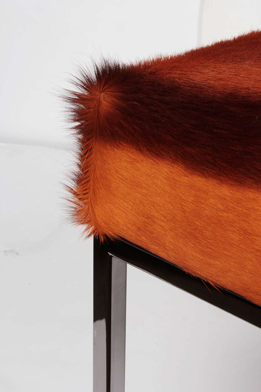 Fur Burnt Orange African Springbok Bench with Black Chrome Frame For Sale