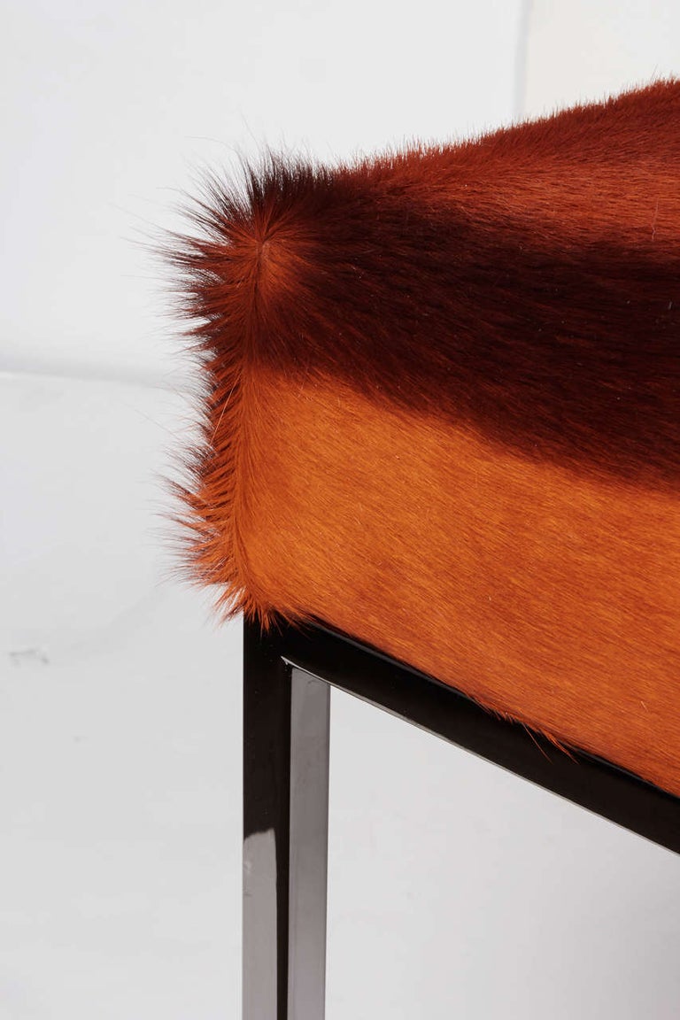 African Springbok Burnt-Orange Fur Bench with Black Chrome Frame For Sale 3