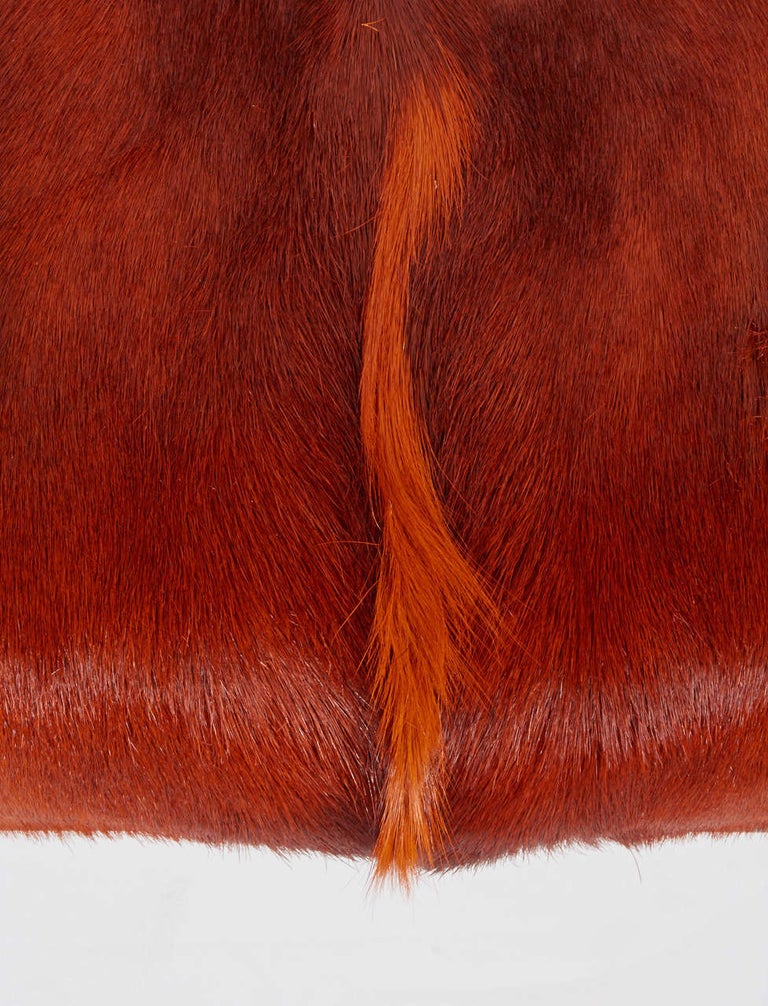 Blackened African Springbok Burnt-Orange Fur Bench with Black Chrome Frame For Sale
