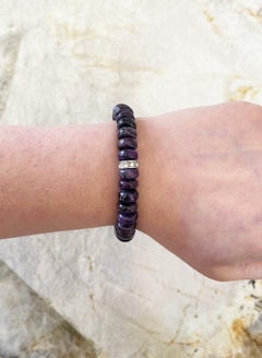 African Sugilite and Swarovski Crystal 10mm Rondelle Beaded Stretch Bracelet
