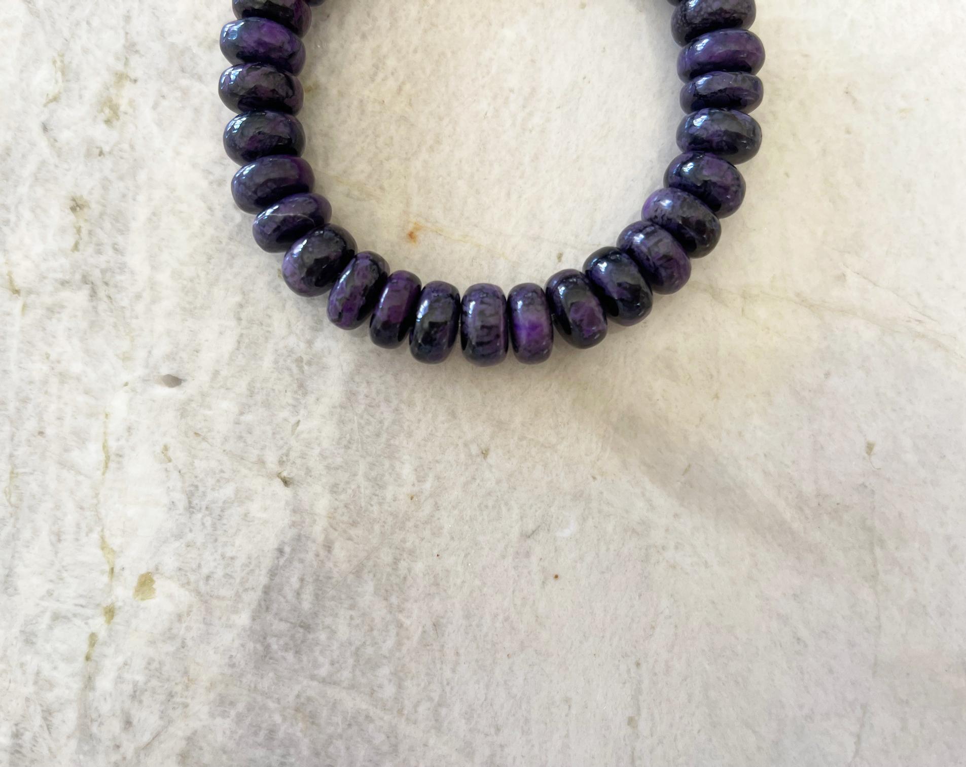 African Sugilite and Swarovski Crystal 10mm Rondelle Beaded Stretch Bracelet 2