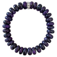 African Sugilite and Swarovski Crystal 10mm Rondelle Beaded Stretch Bracelet