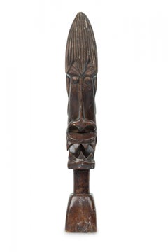 African Tanzania Contemporary Carved Wood Makonde Fearsome Demon Head