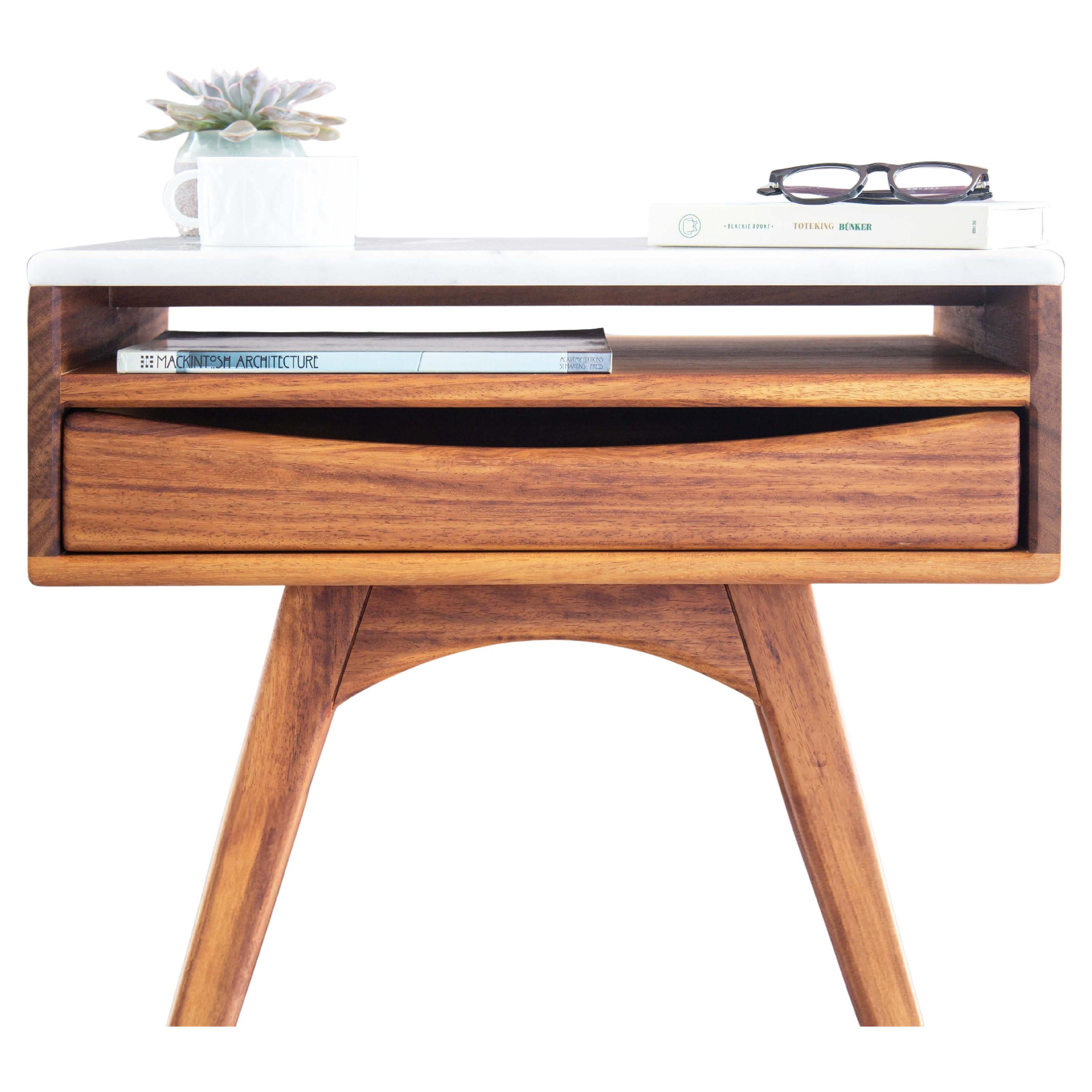 African Teak and Marble Nightstand – Handcrafted Contemporary Design
