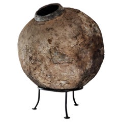  Early 20th Century Crusty Clay Pot on a Stand from Parma Italy 