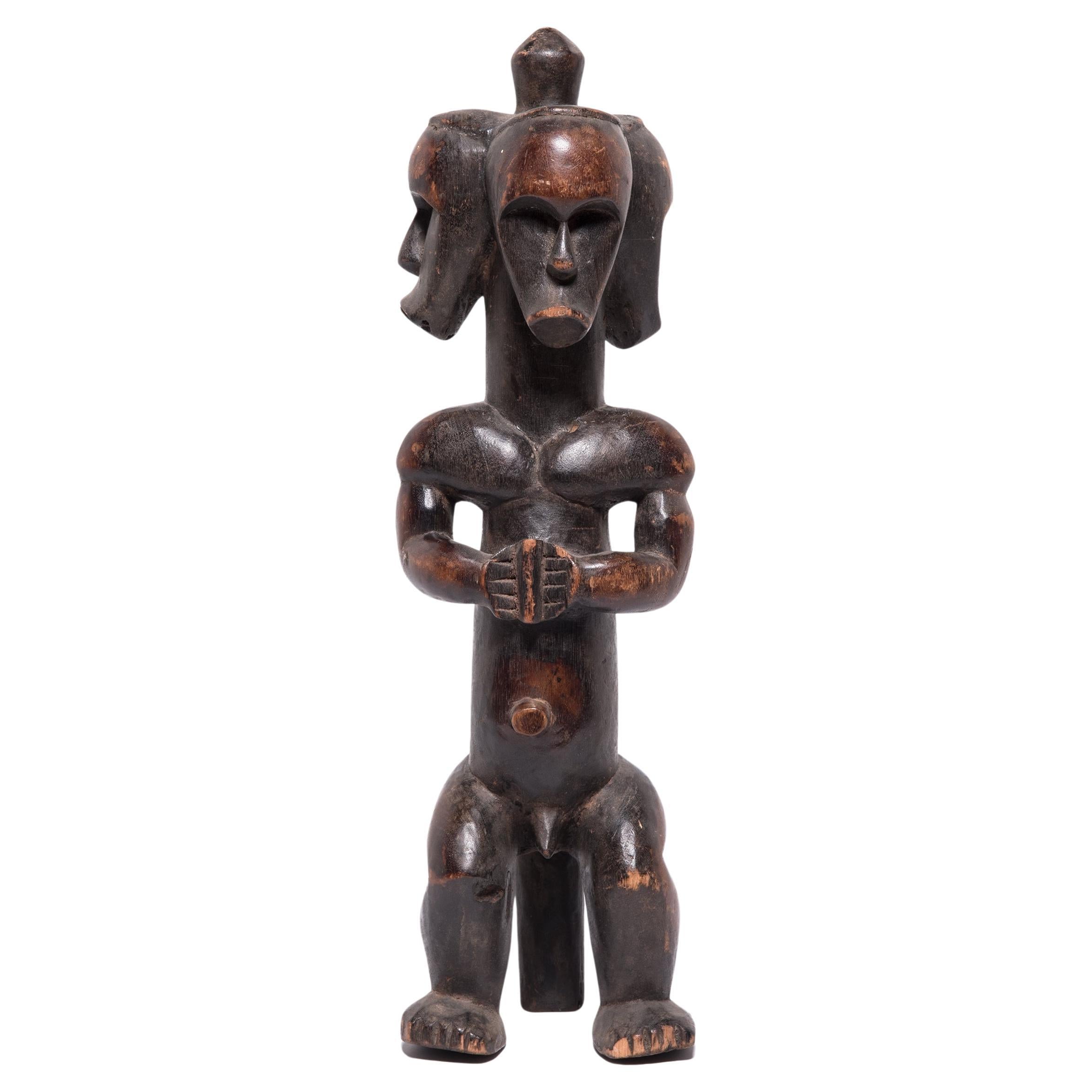African Three-Headed Fang-Style Figure