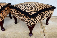 African Tiger Ottomans Pair