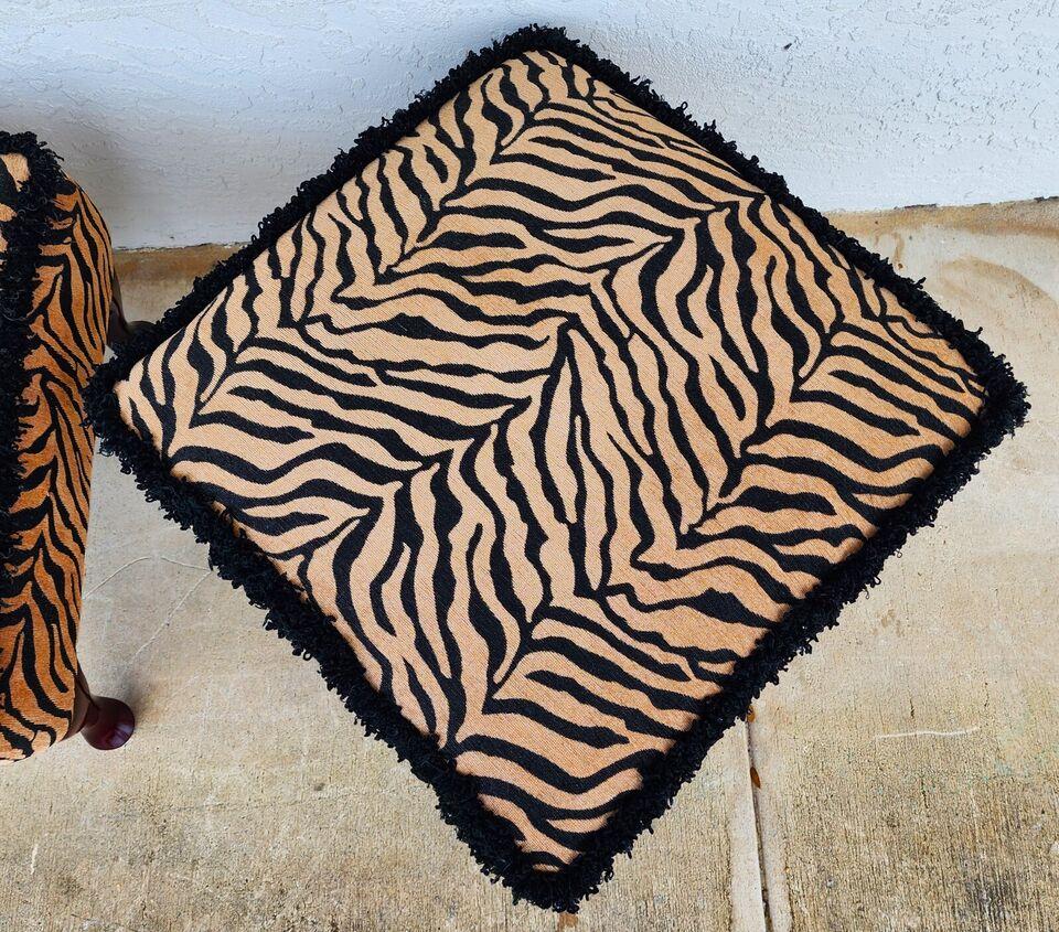 Cotton African Tiger Ottomans Pair For Sale