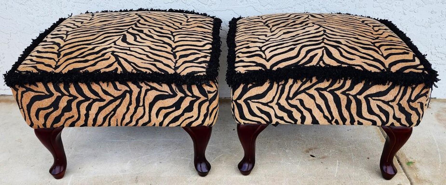 African Tiger Ottomans Pair For Sale 1