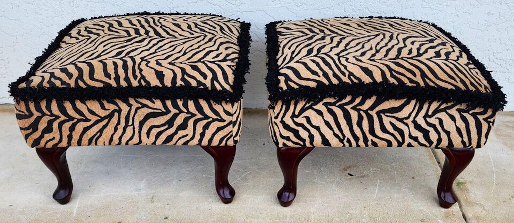 African Tiger Ottomans Pair For Sale 2