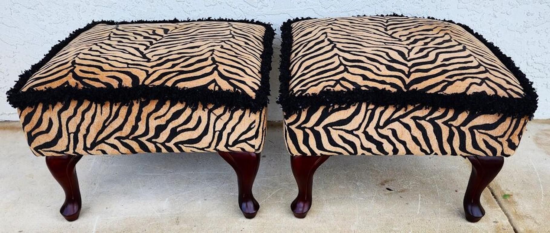 African Tiger Ottomans Pair For Sale 3