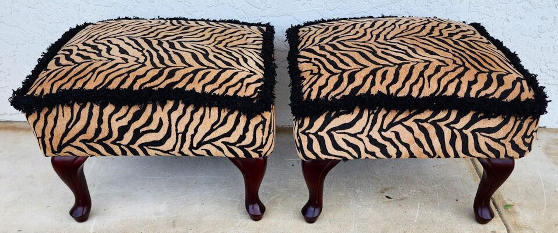 African Tiger Ottomans Pair For Sale 4