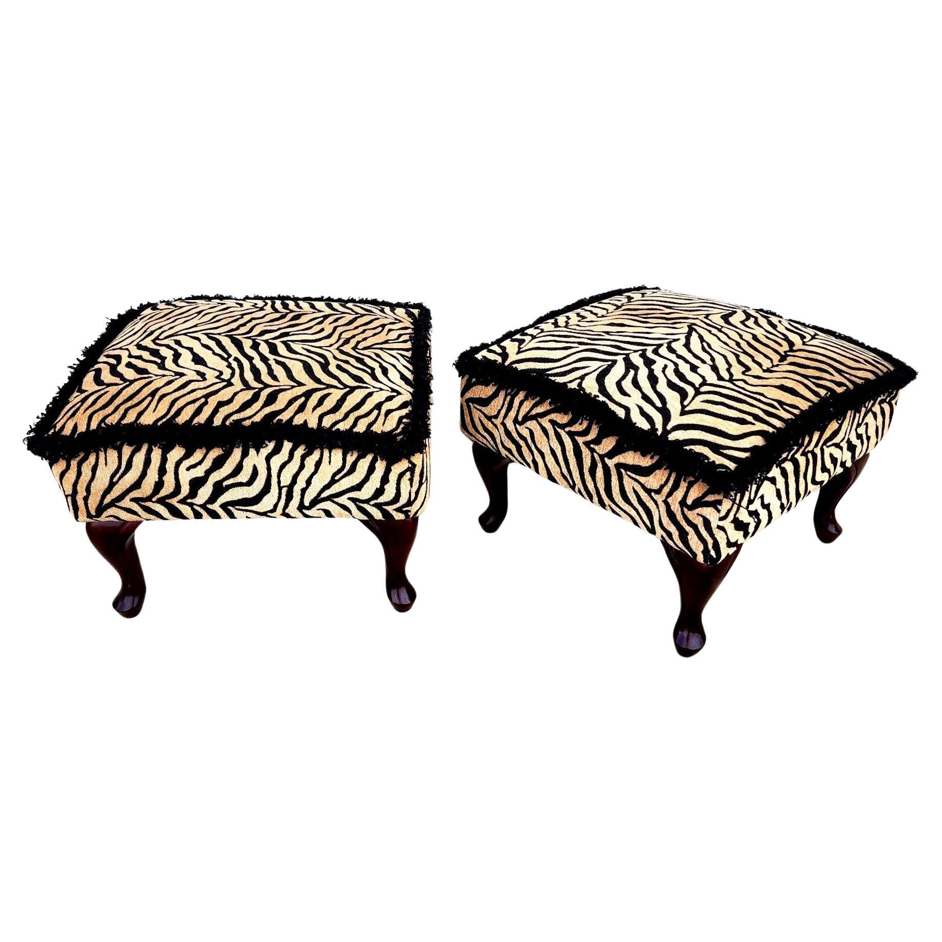 African Tiger Ottomans Pair For Sale