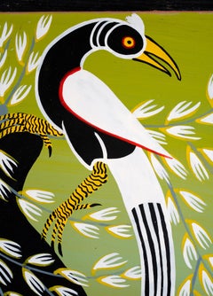 African Tingatinga school, oil painting of two bird, signed Massani 1978