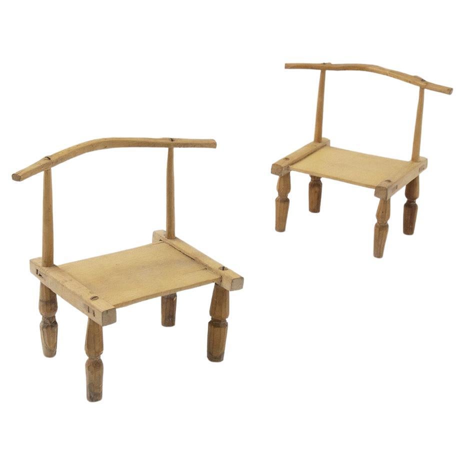 Tiny Wooden Chairs in Style African For Sale