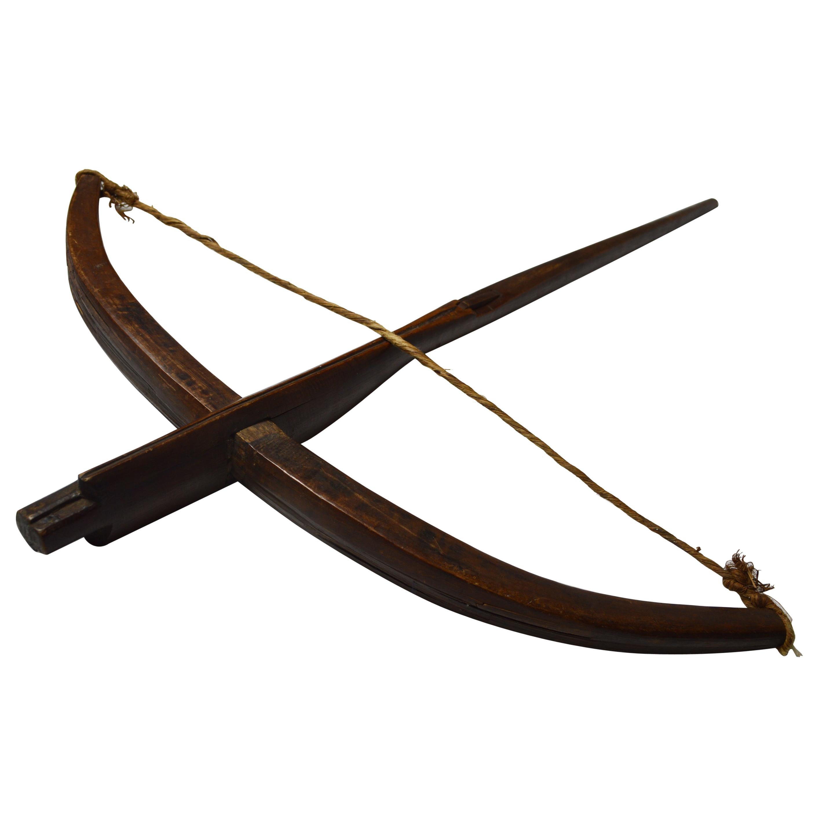 African Tribal Antique Fang Wood Cross Bow Gabon - Arms Armour weapons  For Sale