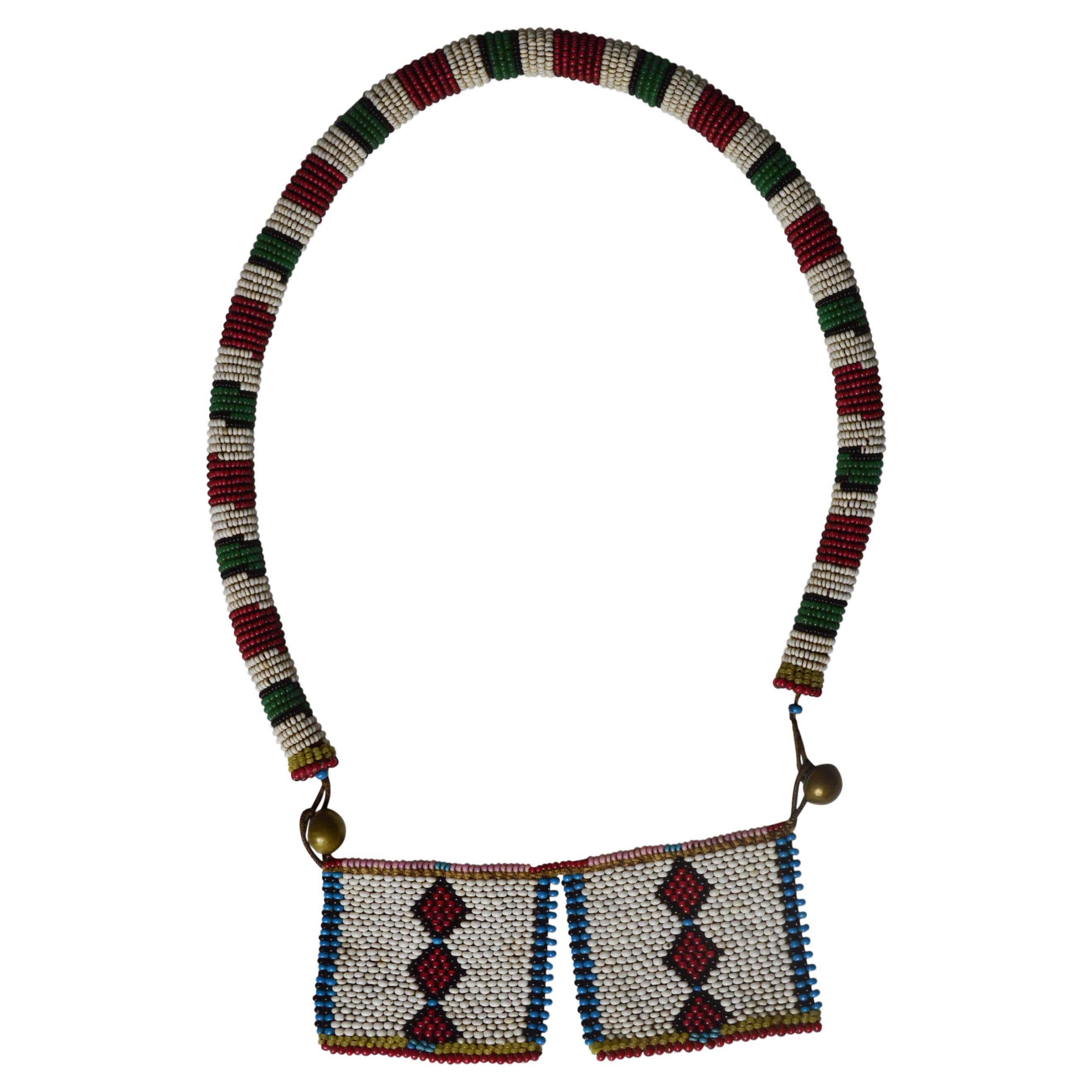 African Tribal Antique Zulu Bead Work Love Letter Necklace South Africa For Sale