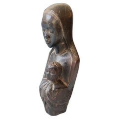 African Tribal Art Black Madonna Child figure Makonde Vintage Folk Art