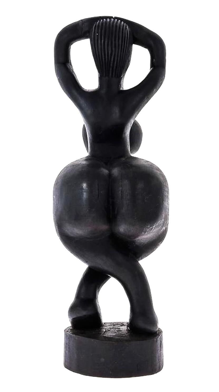 Angolan African Tribal Art, Female Figural Sculpture in Carved Ebonized Wood, circa 1950