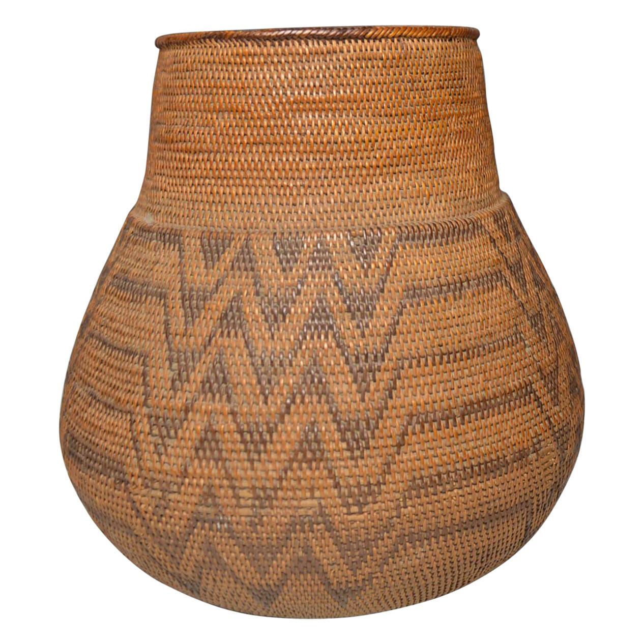 African Tribal Art Fine Large Antique Barotse Basket For Sale