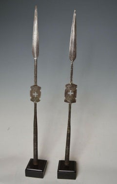 African Tribal Art Fine Pair of Ethiopian Spear Heads, Decorative Weapons