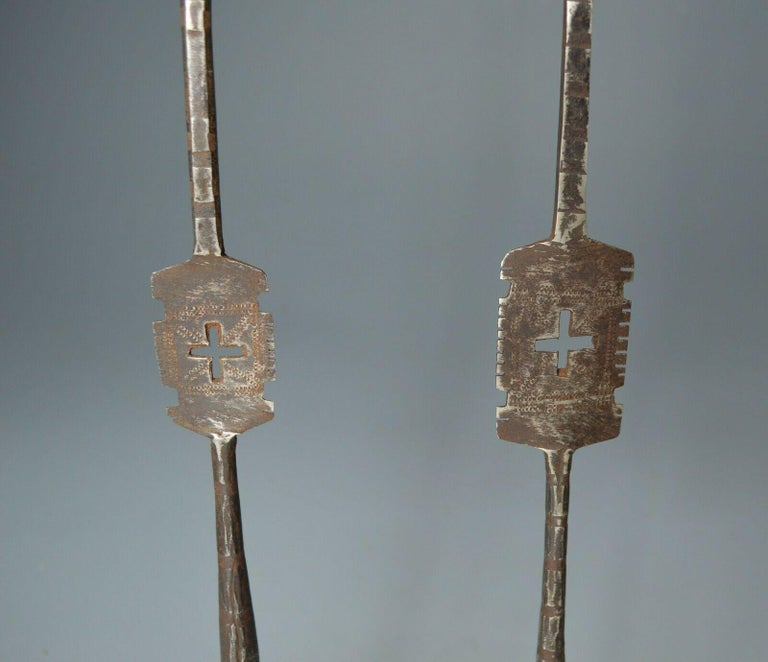 20th Century African Tribal Art Fine Pair of Ethiopian Spear Heads, Decorative Weapons For Sale