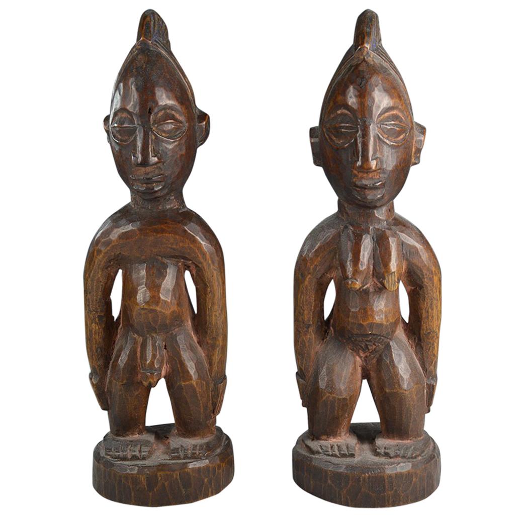 African Tribal Art Fine  Pair of Yoruba Ibeji Figures Gbongan For Sale