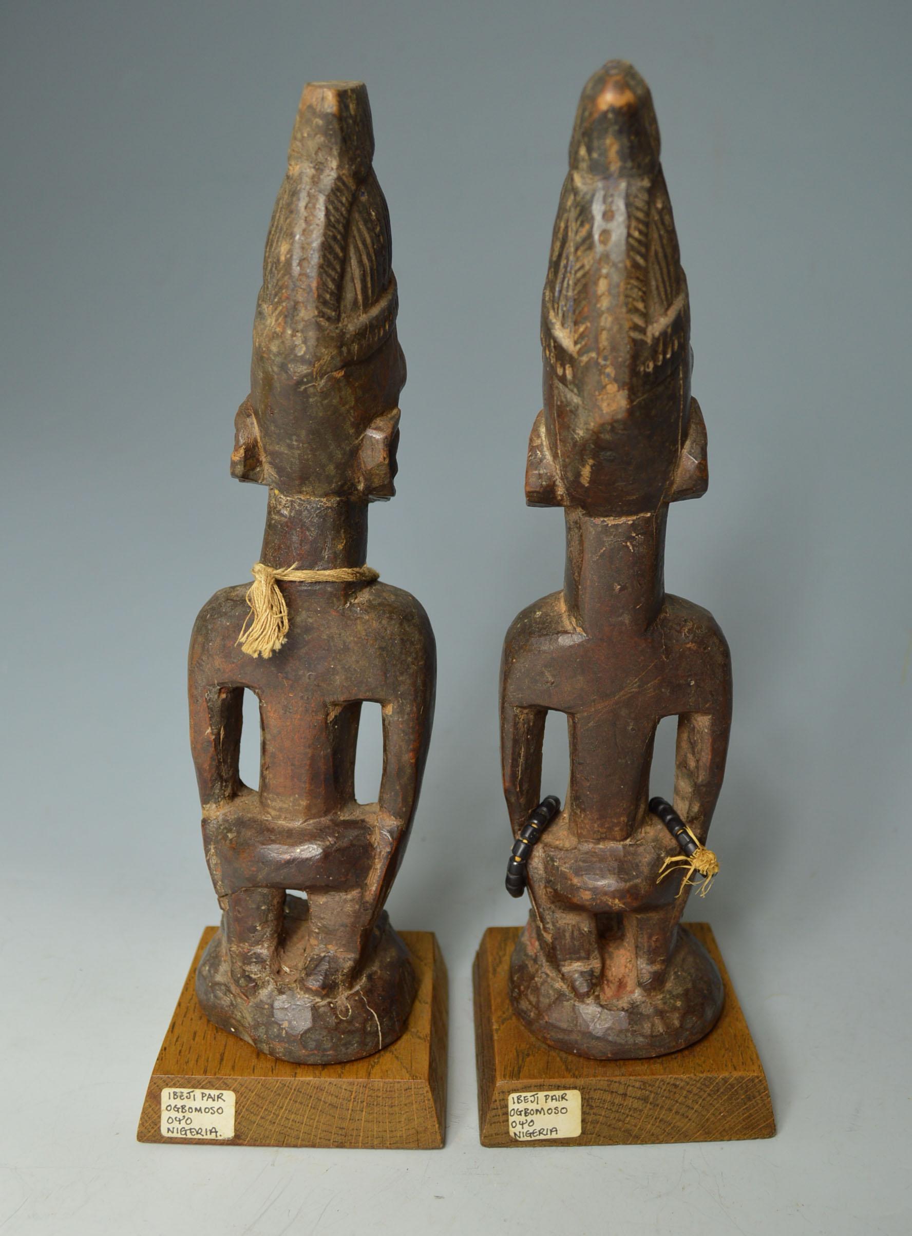 Nigerian African Tribal Art Fine Pair of Yoruba Ibeji Figures, Ogbomoso Oyo