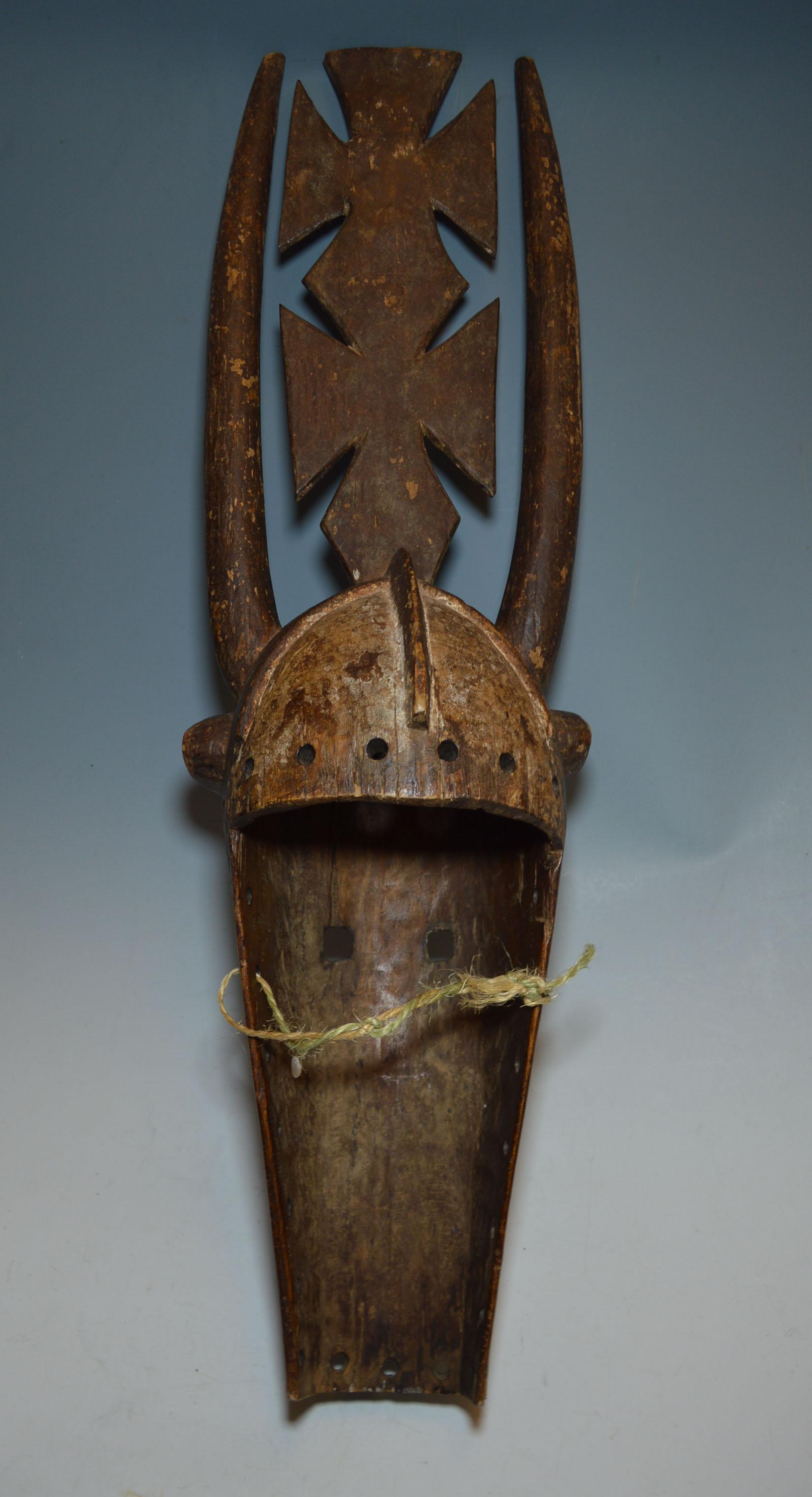 Wood African Tribal Art Impressive Large Old Mossi Antelope Mask For Sale