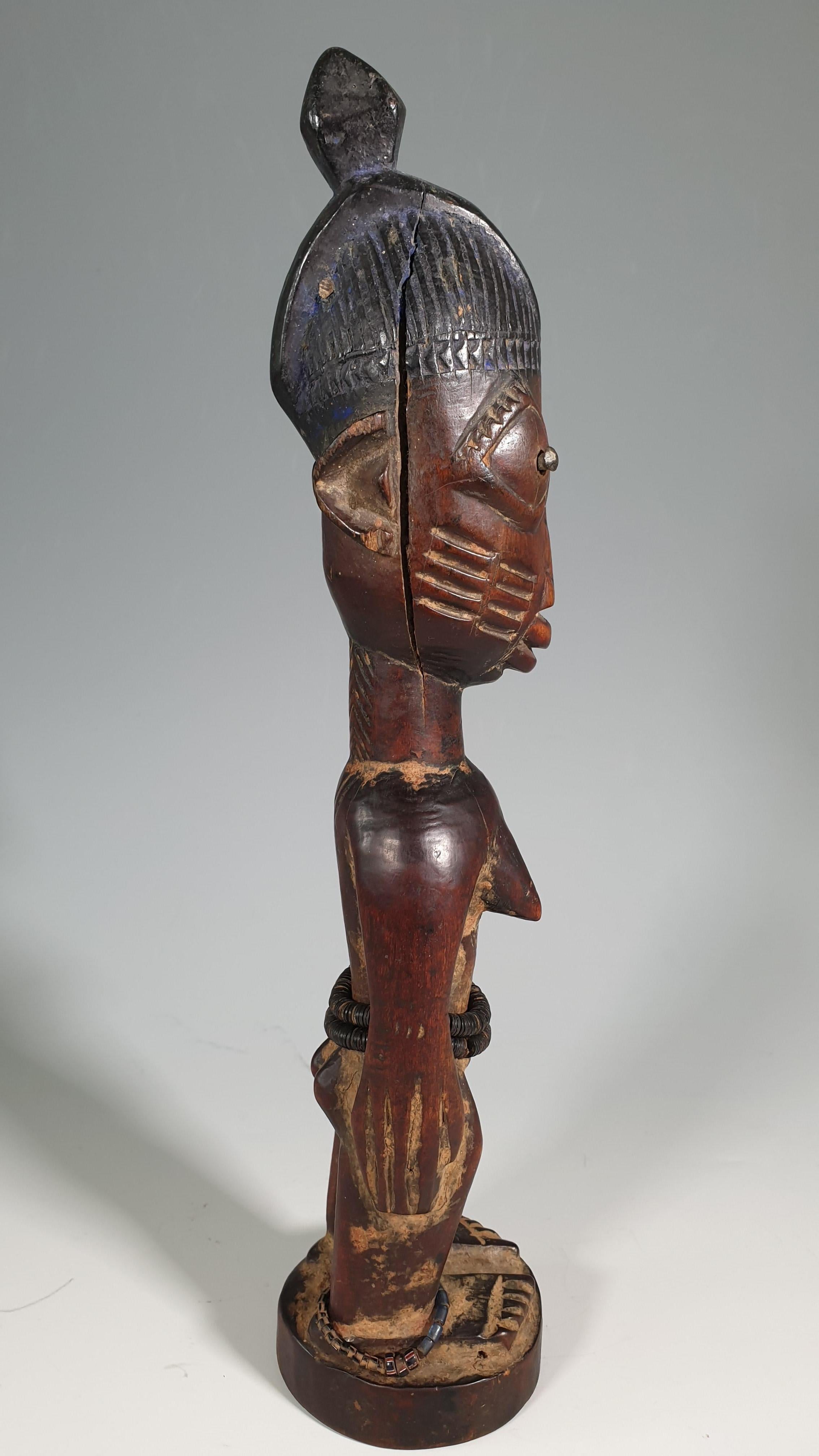 Nigerian African Tribal Art Very Rare Yoruba Ere Ibeji Figure Efon Alaye Nigeria For Sale