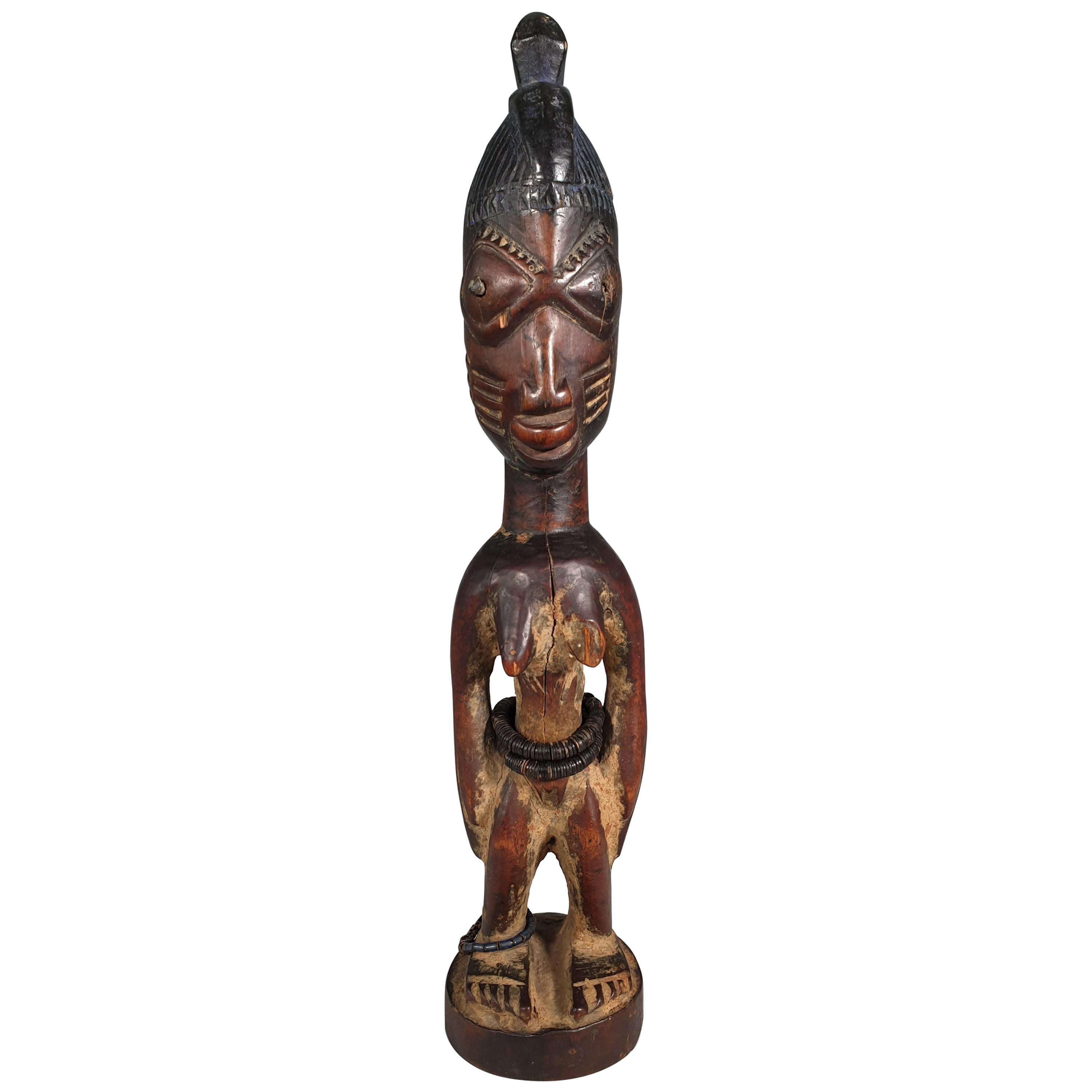 African Tribal Art Very Rare Yoruba Ere Ibeji Figure Efon Alaye Nigeria For Sale