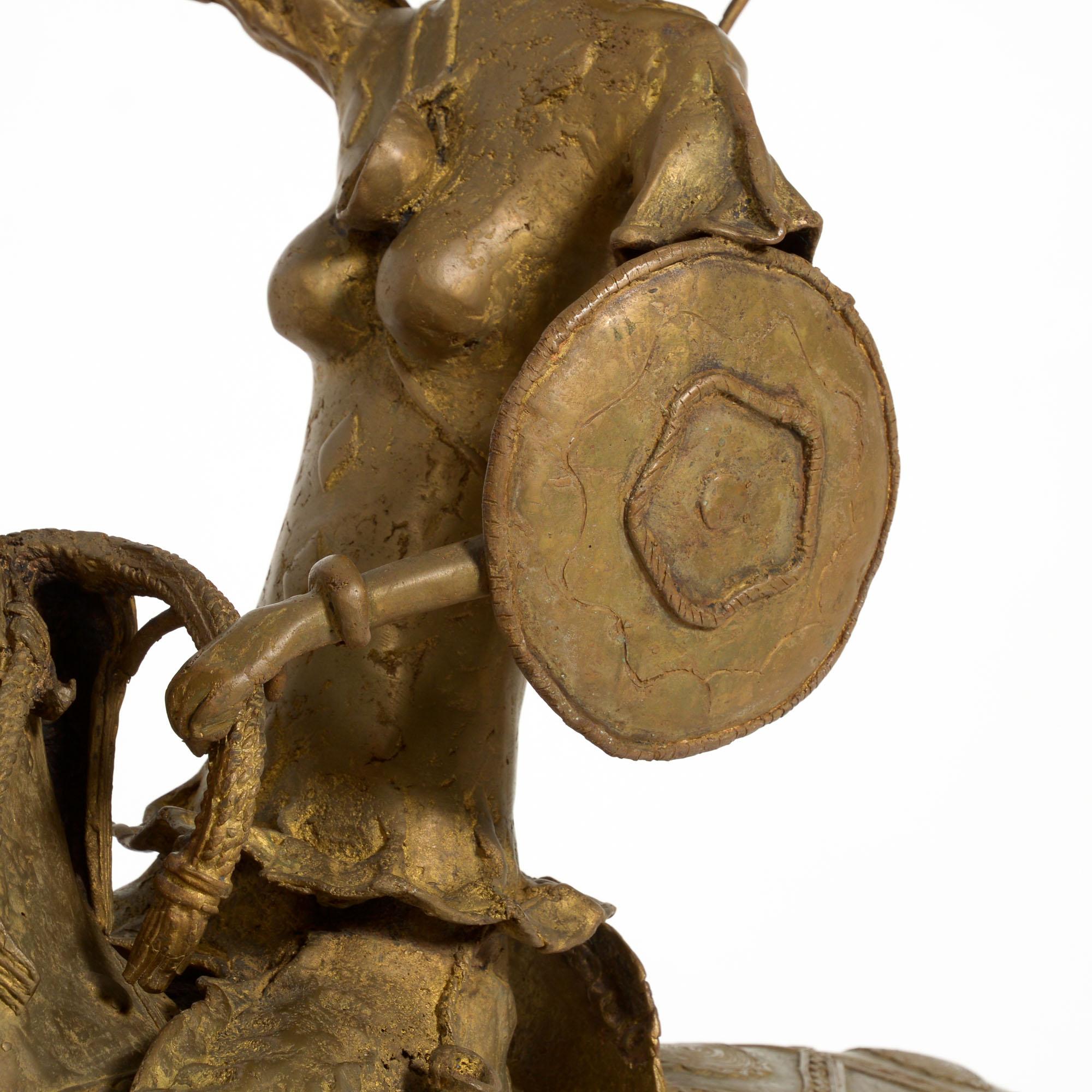 African Tribal Bronze Sculpture, Female Warrior on a Horse For Sale 3