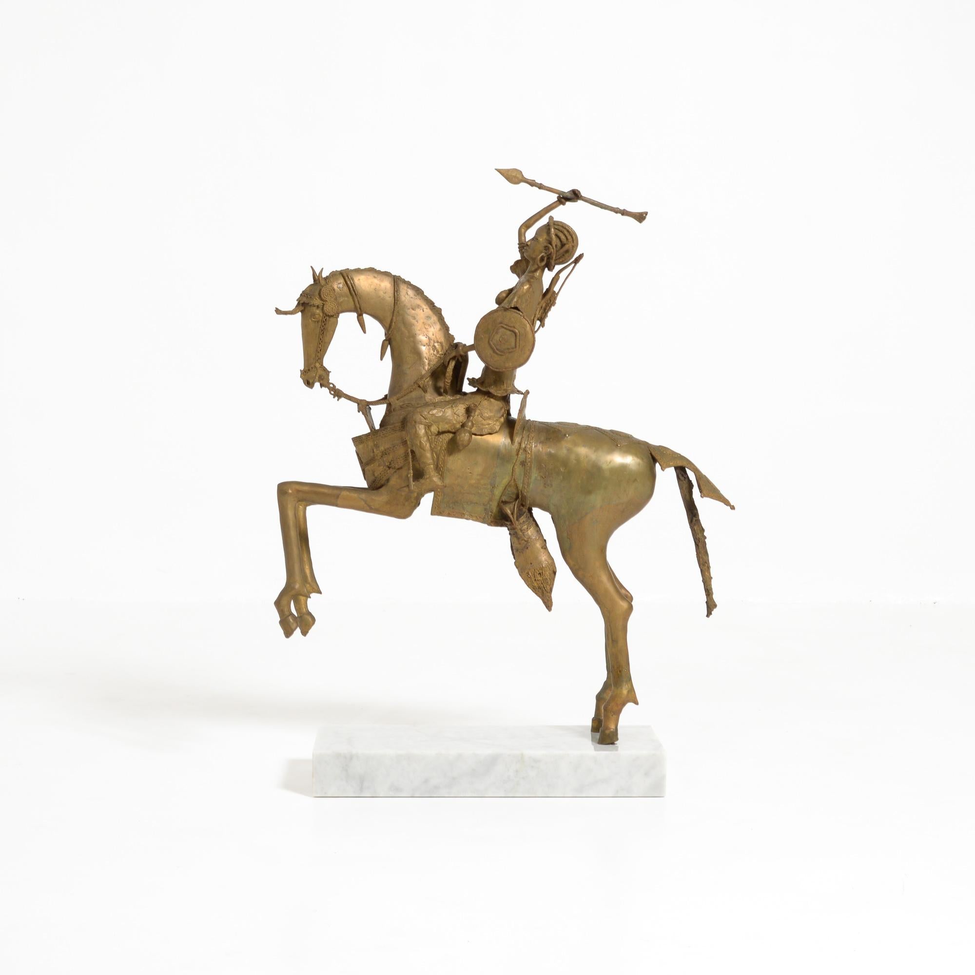 African Tribal Bronze Sculpture, Female Warrior on a Horse For Sale 9