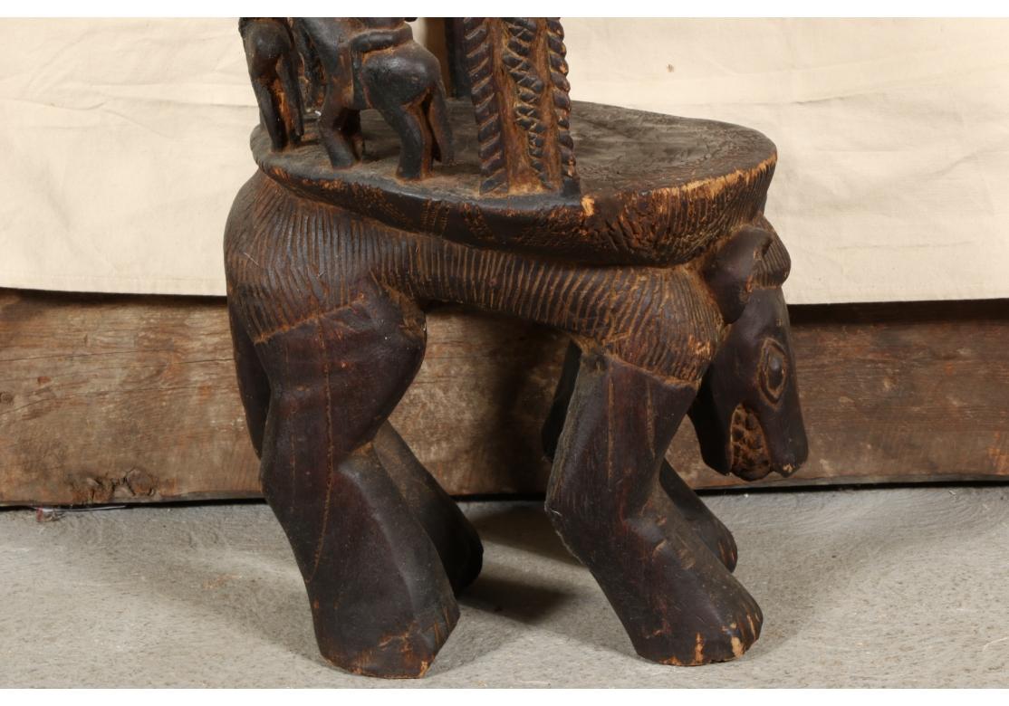 African Tribal Carved Wood High Back Chair  For Sale 5