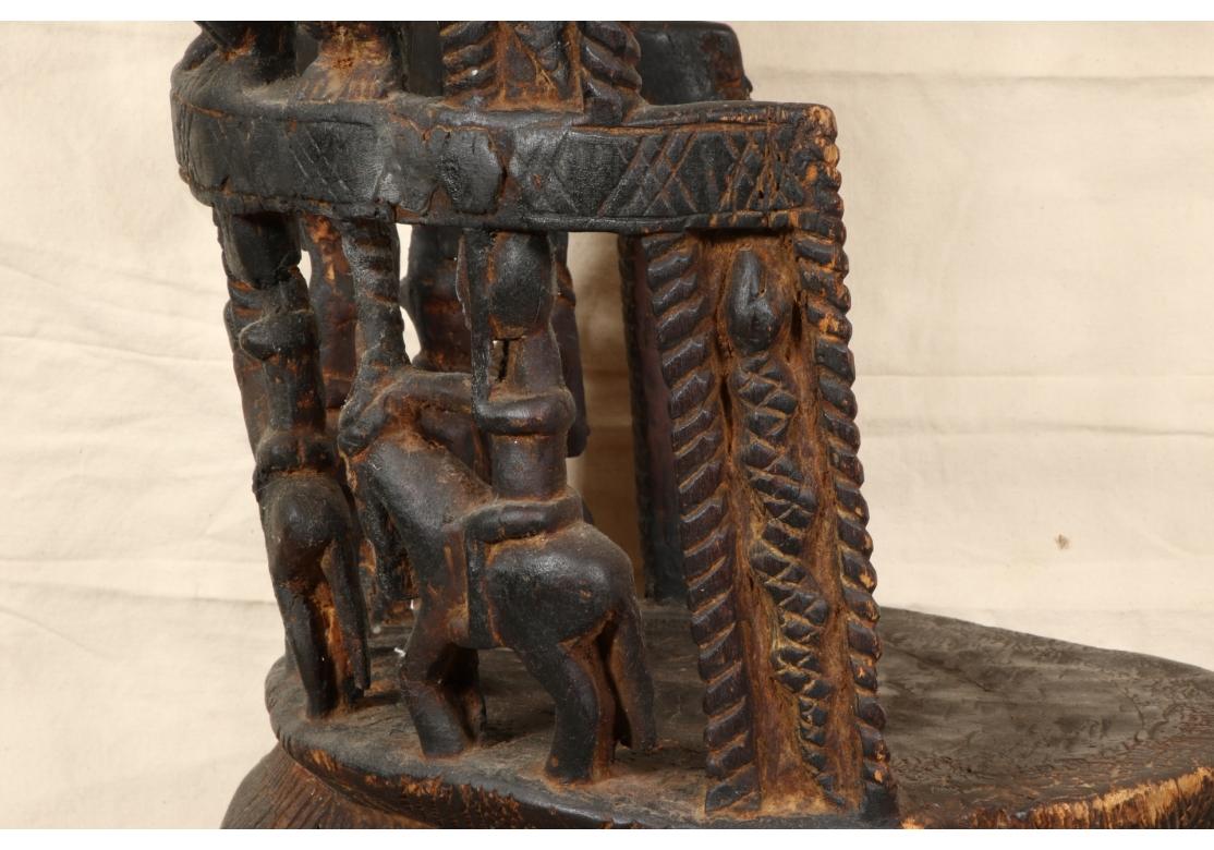 Hand-Carved African Tribal Carved Wood High Back Chair  For Sale