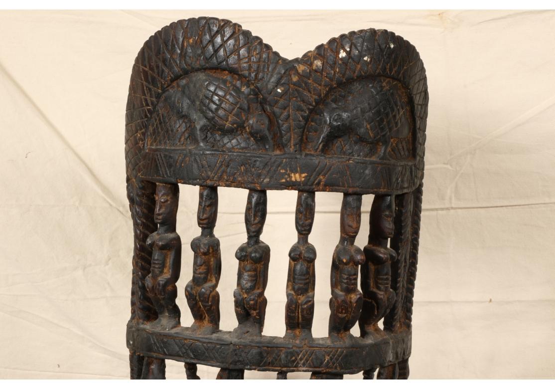 African Tribal Carved Wood High Back Chair  For Sale 1