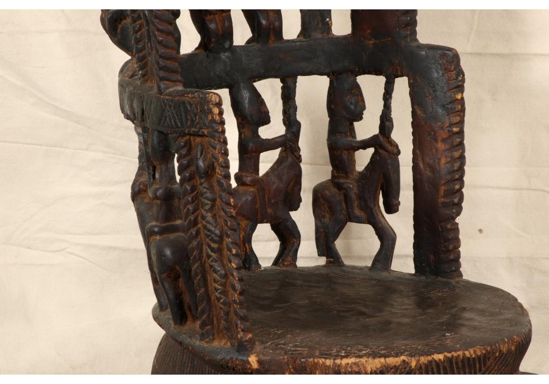 African Tribal Carved Wood High Back Chair  For Sale 2