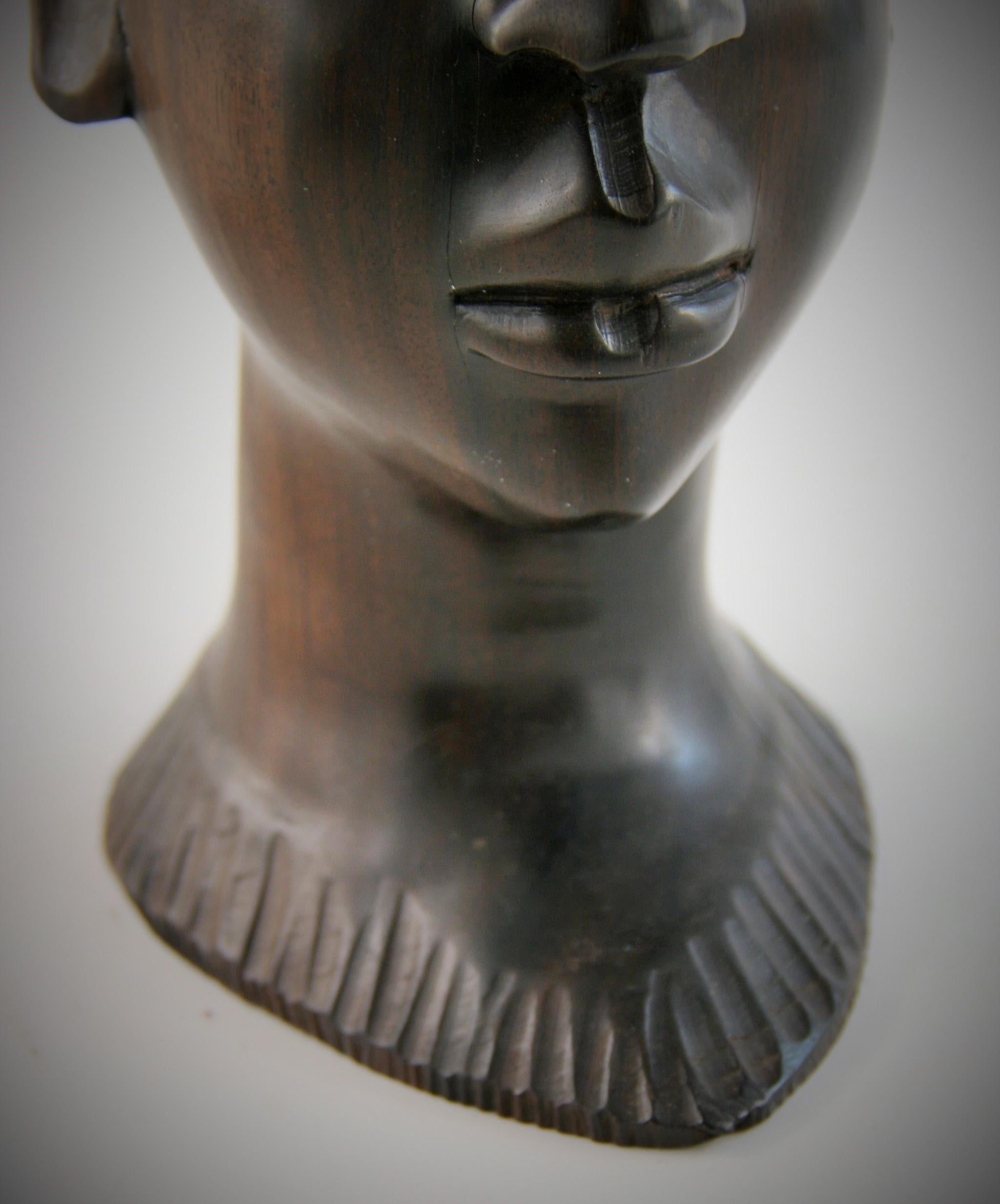 Mid-20th Century African Tribal Chief Zebra Wood Sculpture/Folk Art