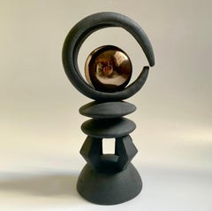 African Tribal Chiwara Sculpture with Setting Bronze Sun