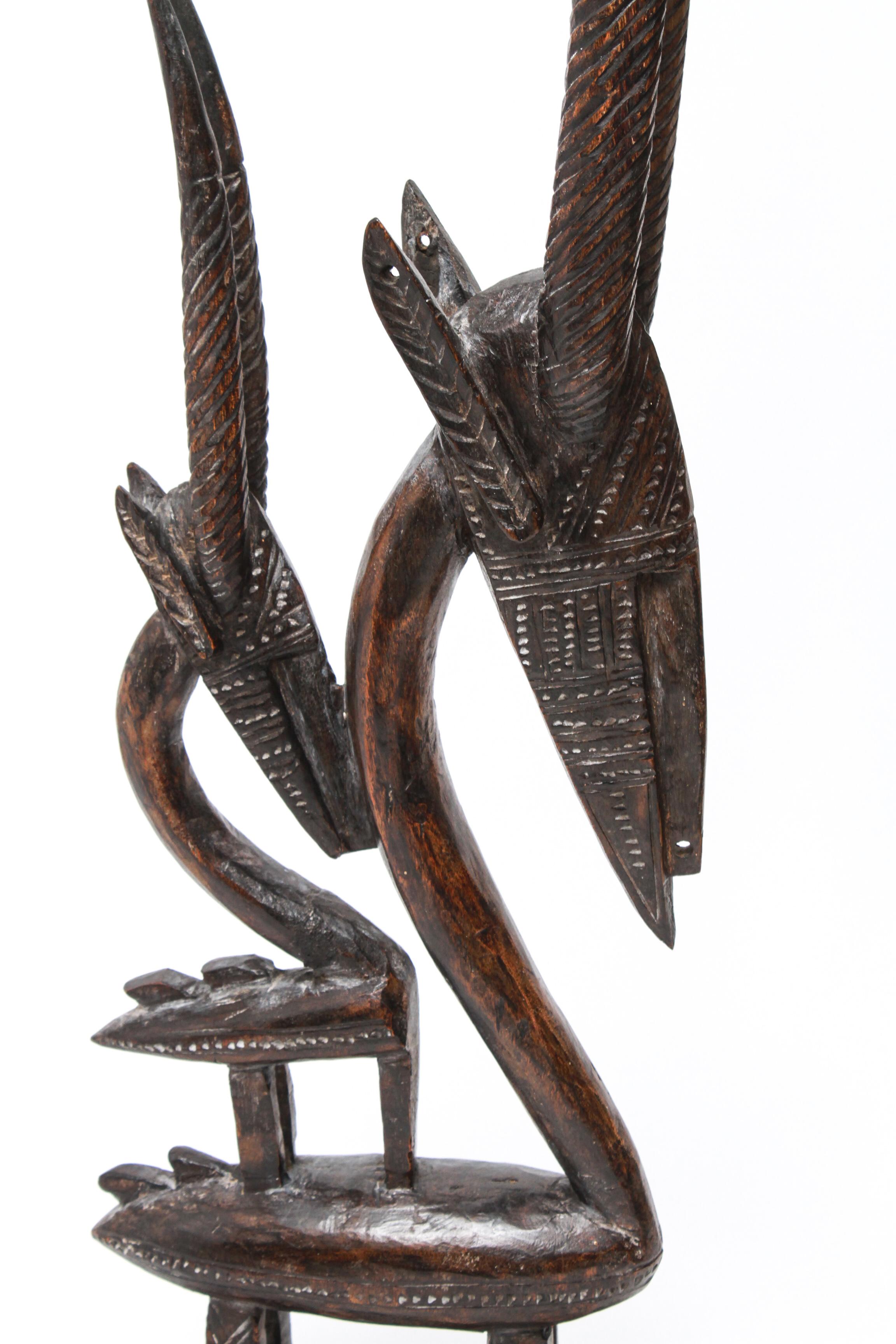 20th Century African Tribal Chiwara Wood Bambara Headdress For Sale