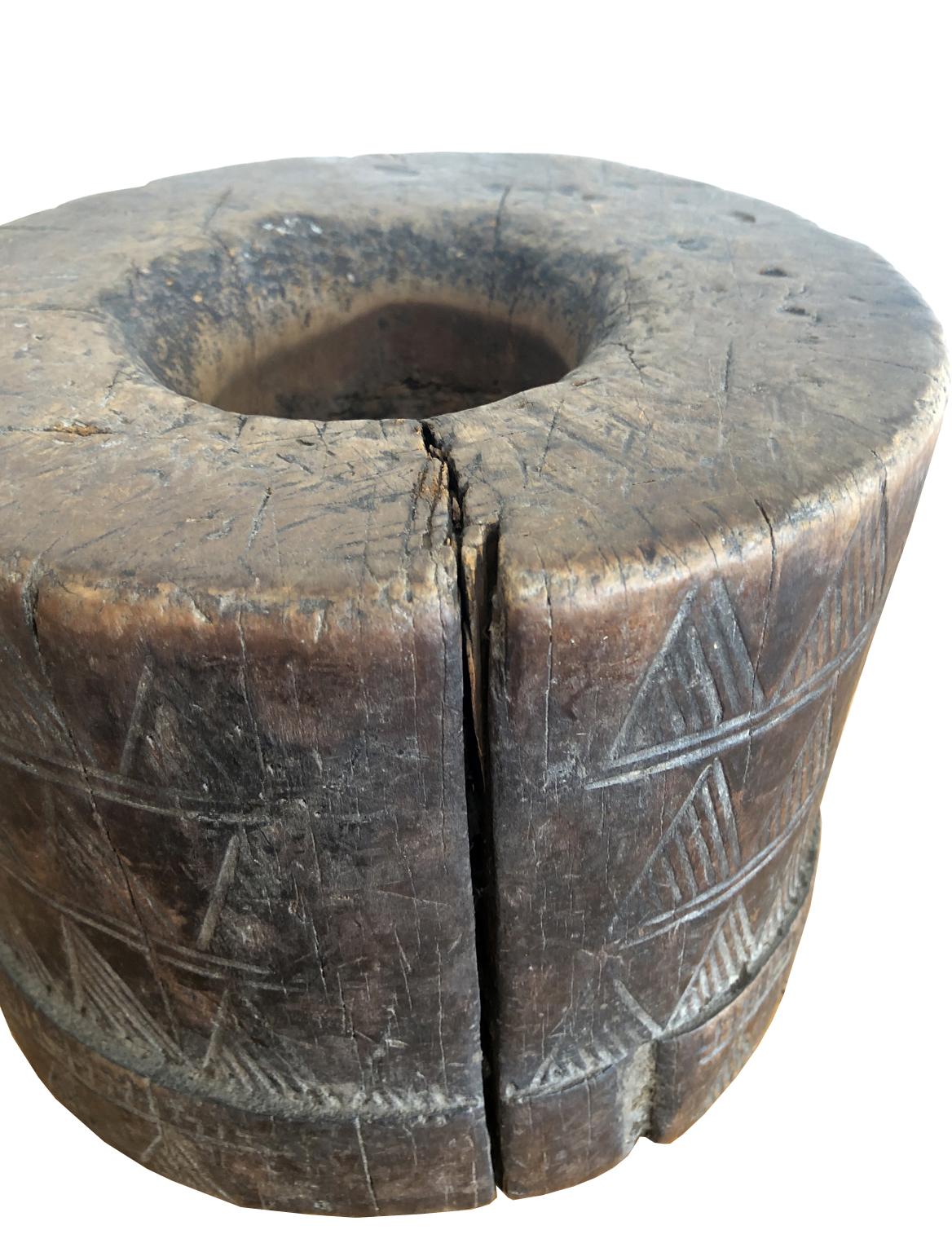 20th Century African Tribal Coffee Mortar in Carved Wood from the Kaffa People in Ethiopia
