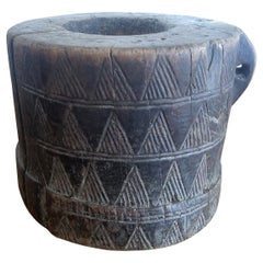 African Tribal Coffee Mortar in Carved Wood from the Kaffa People in Ethiopia