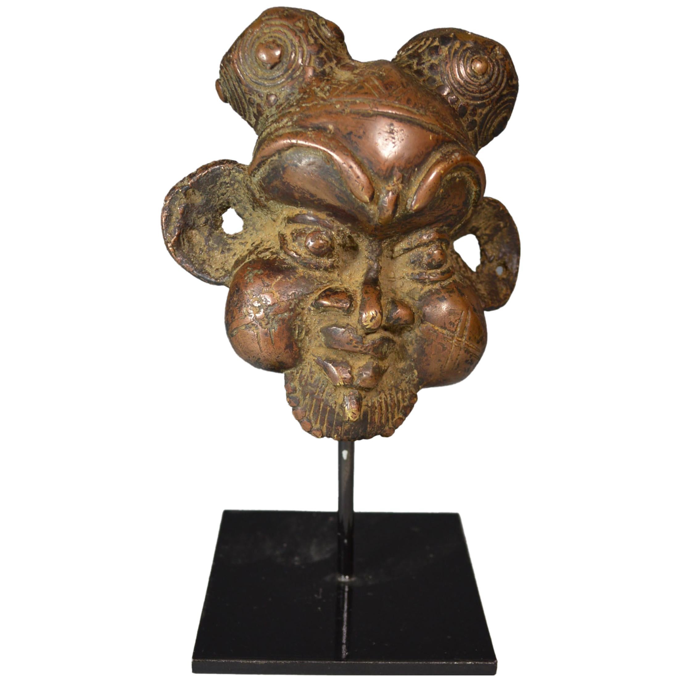 African Tribal Fine Rare Antique Bamileke Bronze Head For Sale