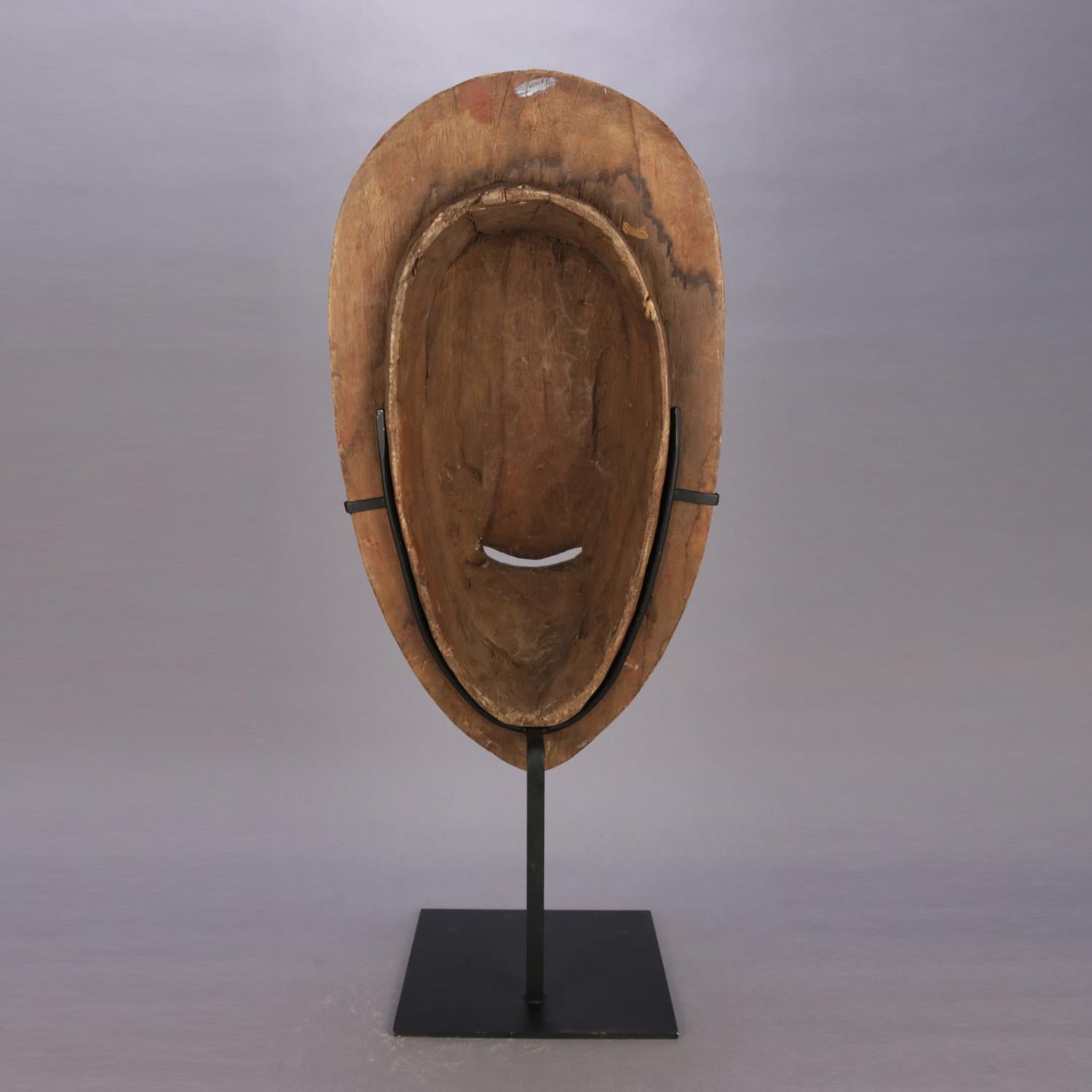Wood African Tribal Hand Carved Ceremonial Mask on Stand, 20th Century