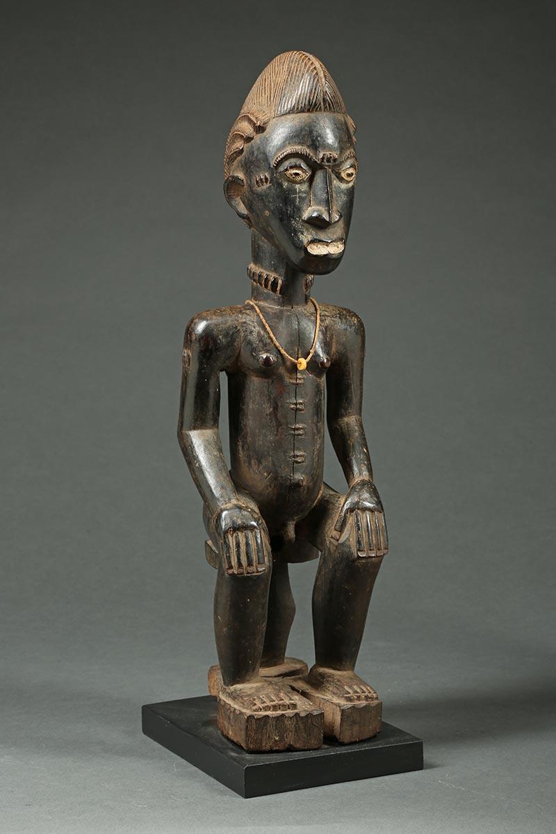 Ivorian African Tribal Seated Baule Male Figure, Ivory Coast, Africa