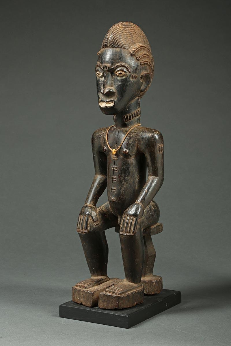 Hand-Carved African Tribal Seated Baule Male Figure, Ivory Coast, Africa