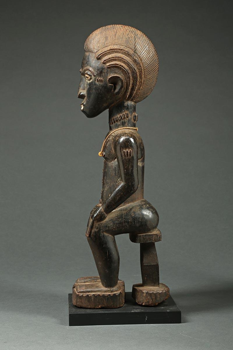 Wood African Tribal Seated Baule Male Figure, Ivory Coast, Africa