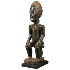 African Tribal Seated Baule Male Figure, Ivory Coast, Africa
