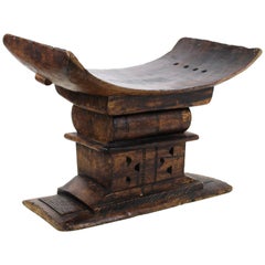 African Tribal Stool in Carved Wood with Tiered Base